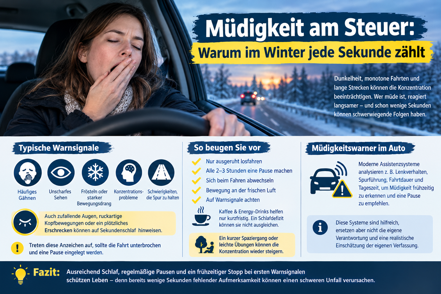 Müdigkeit am Steuer: Warum im Winter jede Sekunde zählt