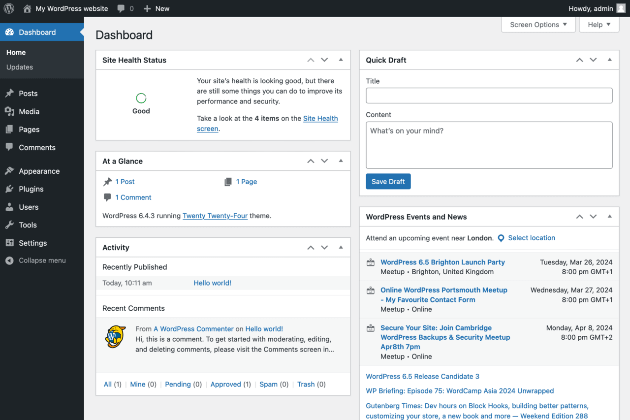 Wordpress Dashboard